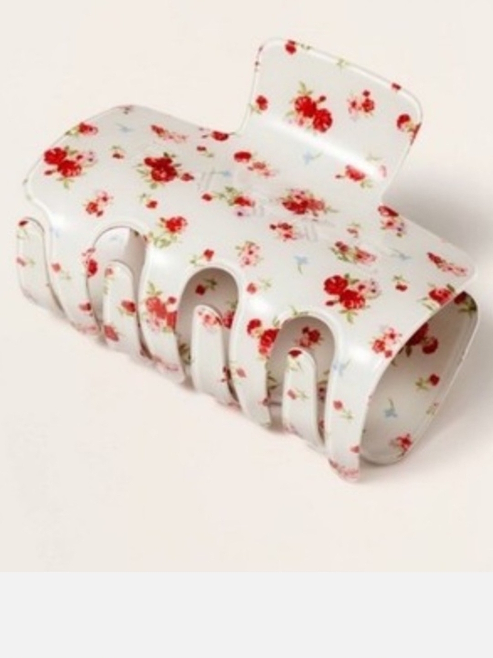 Parke White Hair Clip with Red Floral Print.